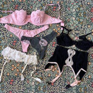 LA PERLA + AGENT PROVOCATEUR bundle 2 bras 2 thongs 2 garter belts S M 32C 32D